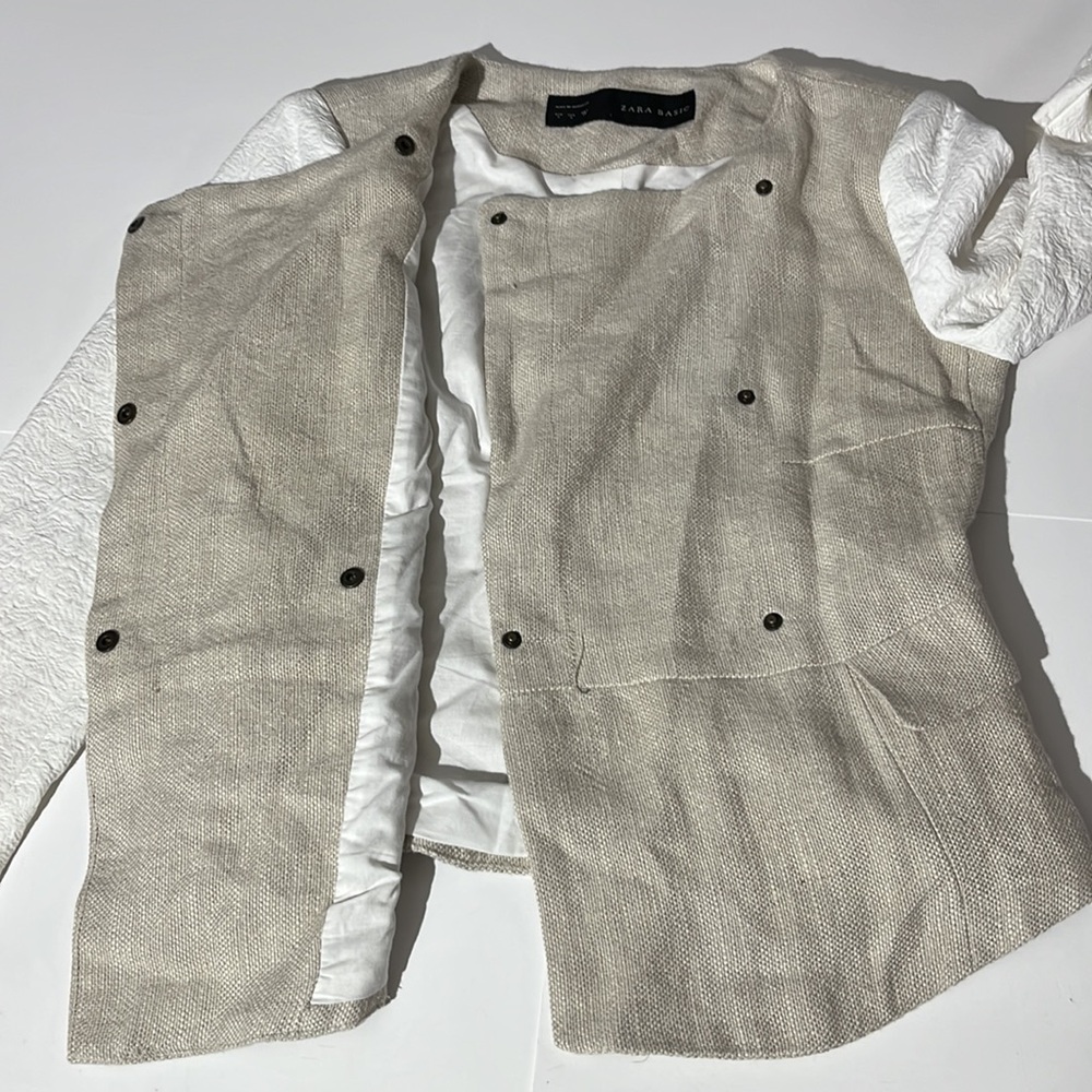 Zara Basic Spring Jacket Blazer Linen Blend Lined… - image 8